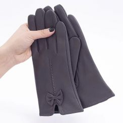 3 Prs Fashion Genuine Leather Gloves With Bow
