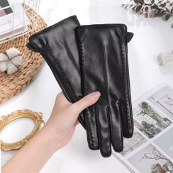3 Prs Leather Thickened Full Touch Screen Riding Women Leather Gloves